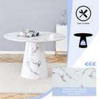 JUFU Round Dining Table Set for 4, 45" Modern Faux Marble Kitchen Table and Upholstered Chairs, 5 Piece Small Circle Dinette Set for Dining Room, Kitchen