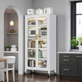 65" Metal Kitchen Cabinet with Transparent Doors, 6-Tier Rolling Pantry Cabinet on Wheels - Sturdy Adjustable Shelves, Mobile Storage Buffet Cabinet for Kitchen, Living Room, Dining Room(White)