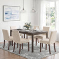 Upholstered Dining Chairs Set of 6, Mid-Century Dining Room Chairs with Wooden Legs, Farmhouse Fabric Parsons Chairs for Small Space Restaurant & Cafe- Beige