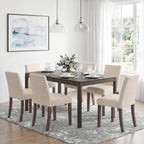 Upholstered Dining Chairs Set of 6, Mid-Century Dining Room Chairs with Wooden Legs, Farmhouse Fabric Parsons Chairs for Small Space Restaurant & Cafe- Beige