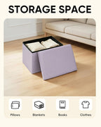PINPLUS Flat Top Folding Linen Storage Ottoman 16.5", 36L Collapsible Storage Cube with Lid, 250 lbs Load Capacity, Fabric Foot Rest Seat for Living Room, Bedroom, Closet,Light Purple