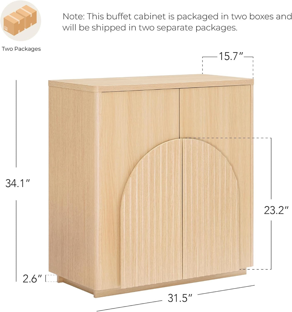 CHITA Sideboard Buffet Cabinet with Storage, Small Storage Cabinet with Doors and Shelves for Living Room Accent, Bar, Kitchen, Oak