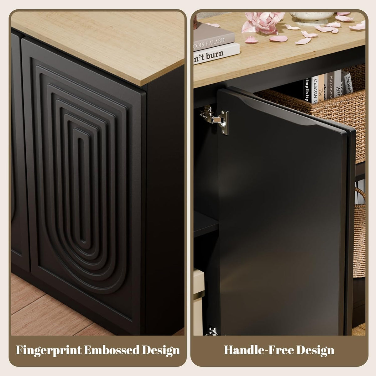 63" Fluted Sideboard Buffet Cabinet with Storage,Large Modern Accent credenza storage cabinet with Doors & Adjustable Shelves,Wood Coffee Bar Table Console for Dining Room Kitchen Living Room Entryway