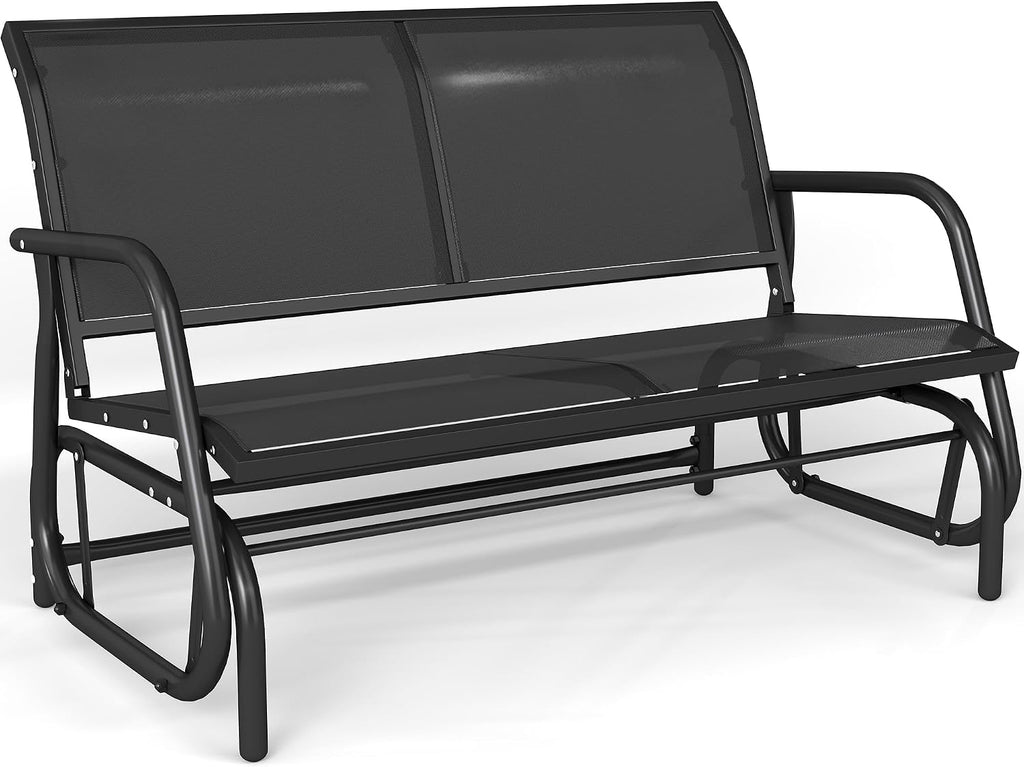 KROFEM Outdoor Glider Bench, Glider Bench for Outside Patio, Black | High Backrest and Breathable Mesh Fabric, Yard Porch Loveseat, Outside Rocking Swing Chair, Heavy Duty Metal, Clearance