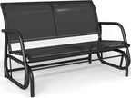 KROFEM Outdoor Glider Bench, Glider Bench for Outside Patio, Black | High Backrest and Breathable Mesh Fabric, Yard Porch Loveseat, Outside Rocking Swing Chair, Heavy Duty Metal, Clearance