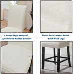PADMA HOUSE Glass Pub Dining Set for 4, 45in Modern Round Wood Glass Counter Height Bar Table with 4 Leather Pub Stools 5 Pieces Round Bistro Dining Table Chair Set,Clear&Ivory