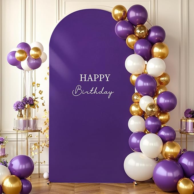 6FT Purple Arch Backdrop Cover - Polyester Fitted Wedding Arch Stand Covers Round Top Chiara Arch Backdrop Cover for Birthday Party Banquet Photo Background Decoration