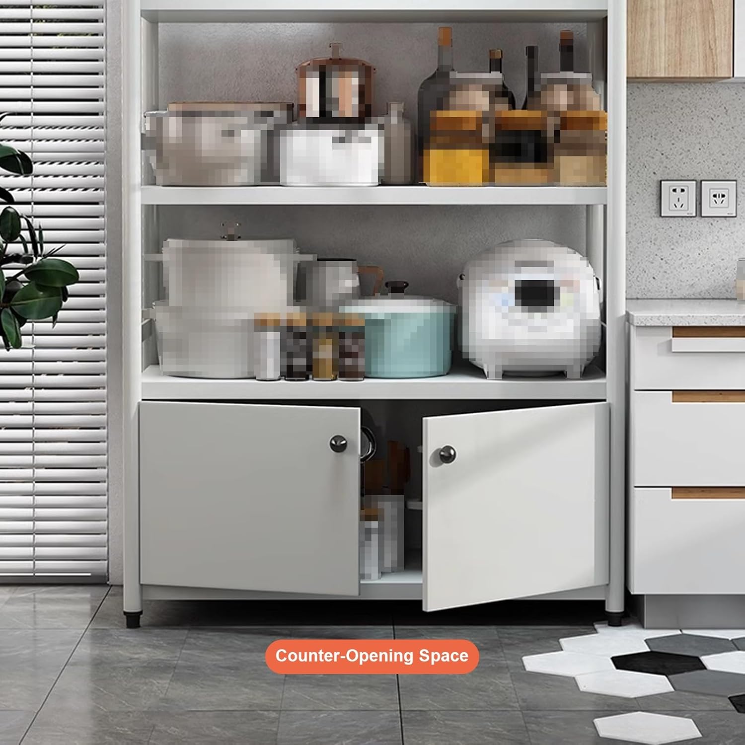 Tall Cabinet, Pantry Organizers and Storage, 32mm Thicker Steel Tube, Multi-Layer Storage, Cabinet with Microwave Shelf, Ideal for The Kitchen, Living Room(White,70 * 40 * 138cm)