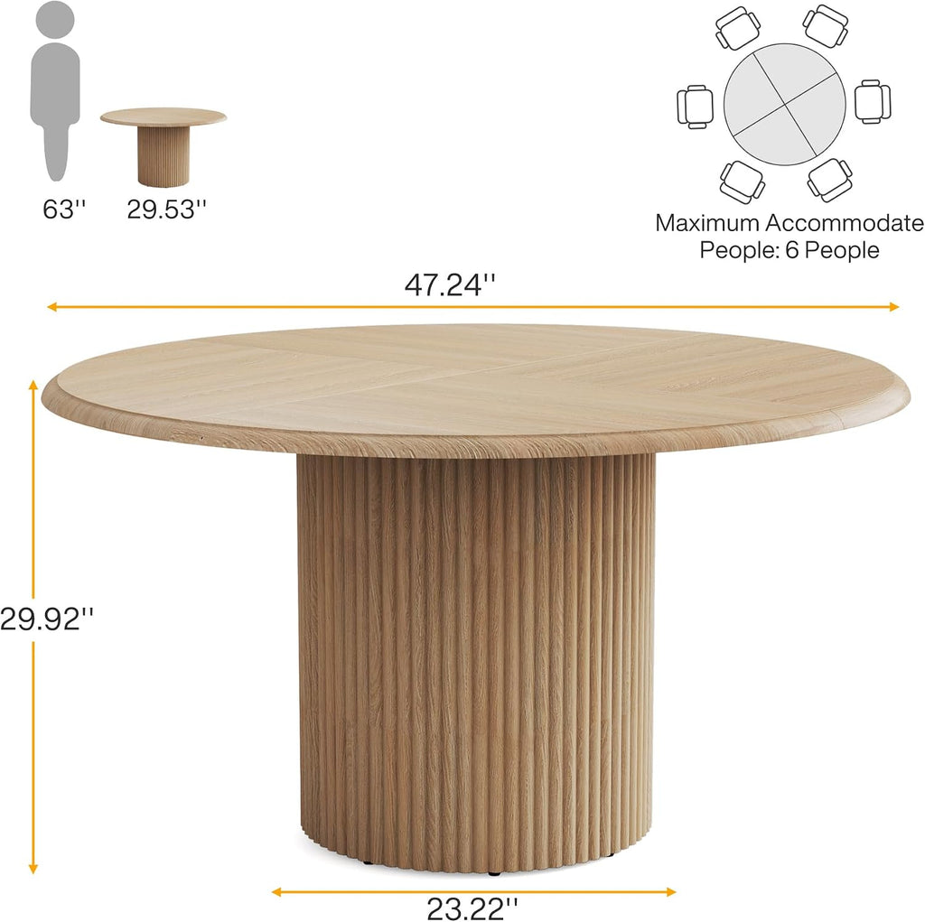 Tribesigns 47" Round Dining Table for 4, Farmhouse Kitchen Table with Metal Base, Modern Small Dinner Table for Dining Room,Kitchen (Chairs Not Included)