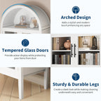 70" Tall Arched Pantry Cabinet with Tempered Glass Doors and LED Lighting - Modern Wood Display Storage with Adjustable Shelves and Acrylic Side Panels - for Kitchen, Dining, Living Room -