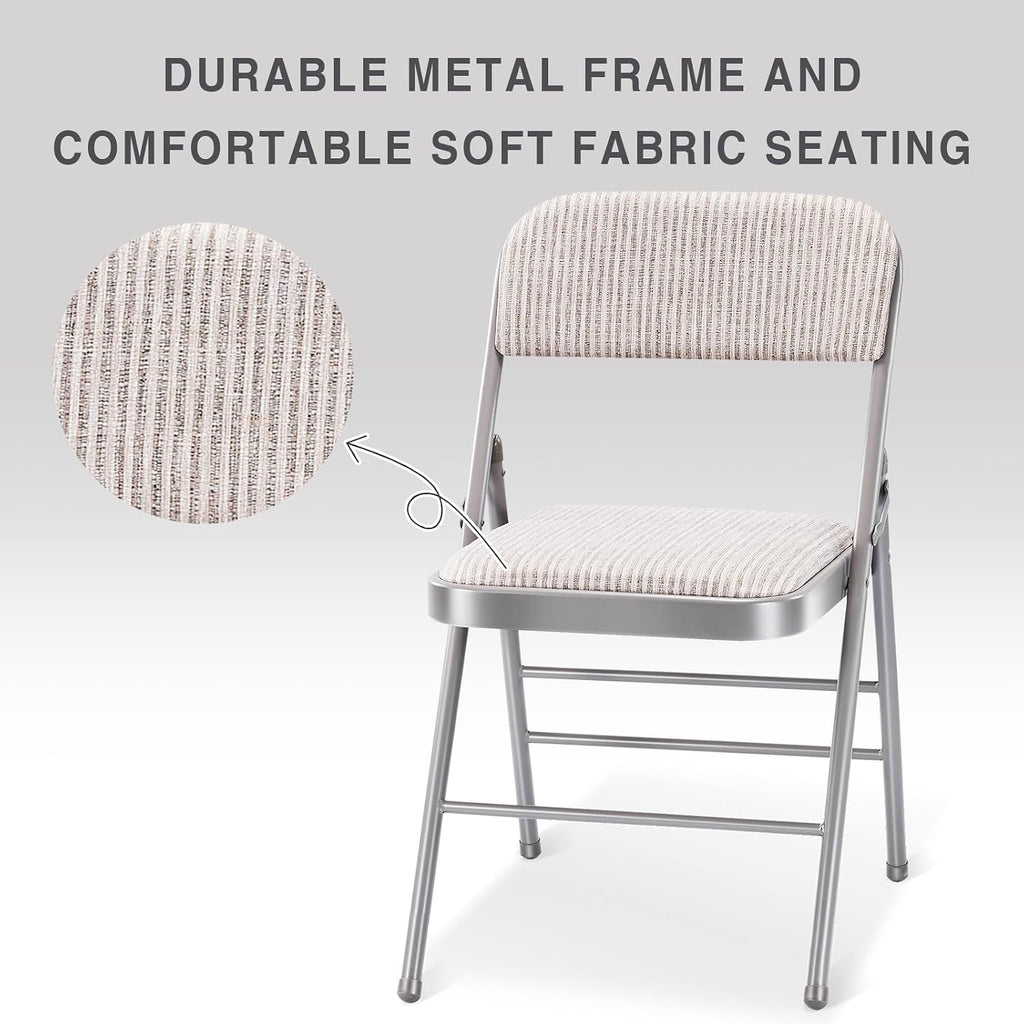 4 Pack Folding Chairs with PU Padded Cushion and Back, Commercial Grade Metal Chairs with Comfortable PU Leather Cushion for Home and Office, for Indoor and Outdoor Events (4, White-Fabric)