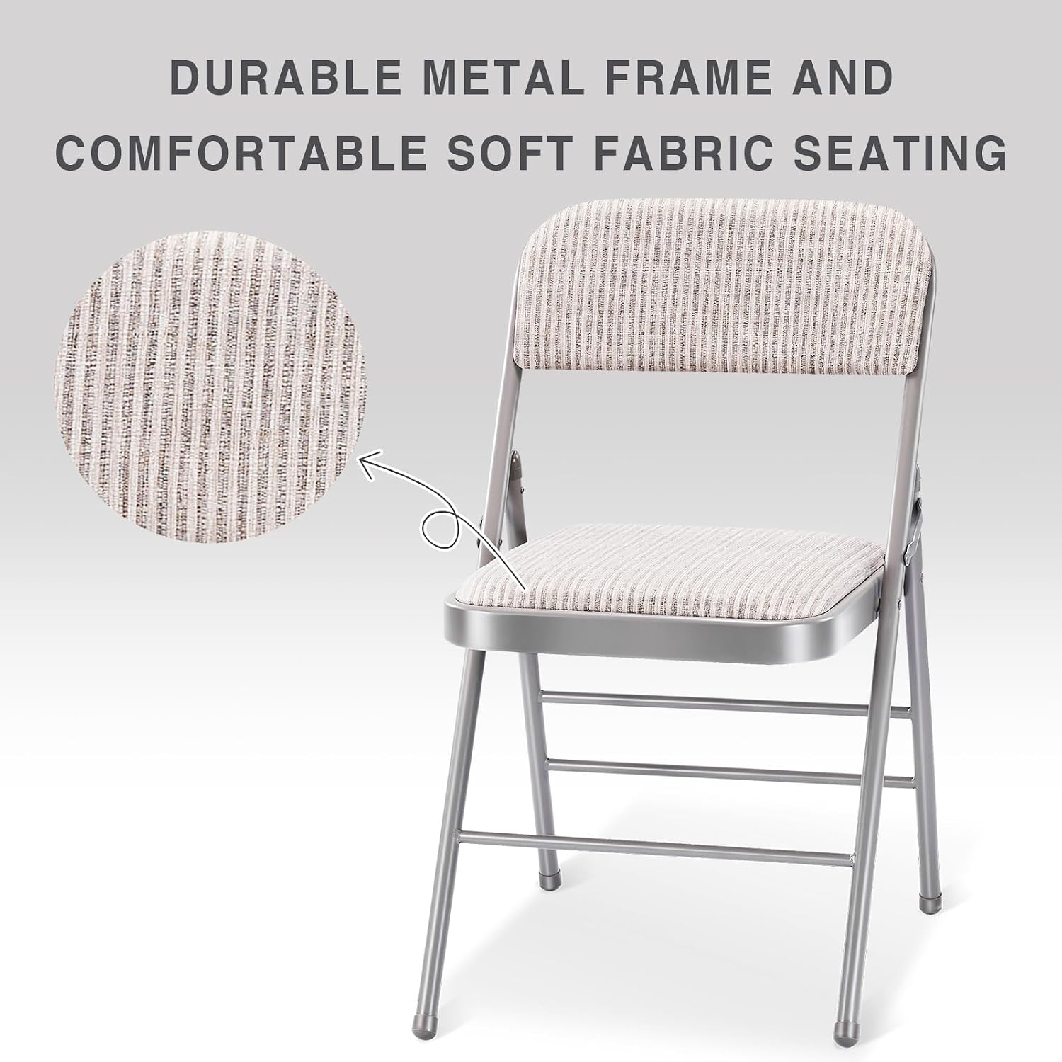 4 Pack Folding Chairs with PU Padded Cushion and Back, Commercial Grade Metal Chairs with Comfortable PU Leather Cushion for Home and Office, for Indoor and Outdoor Events (4, White-Fabric)