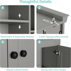 Freestanding Kitchen Pantry,Tall Storage Workstation with 4 Doors, 6 Door Shelves, Removable Shelves and 6 Wine Racks for Dining Room (Grey-FK)