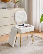 IBUYKE Vanity Stool with Storage, Folding Back Makeup Chair, White WBD030W | Rectangular Small 15.75" x 11.81" x 29.13" Velvet Cute Ottoman Stool Living Room Anti-Slip Feet