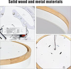 Modern Dimmable LED Close to Ceiling Light Minimalist Wood Oak Flush Mount Ceiling Light Fixture Circle Lighting with Lampshade for Bedroom Living Room Bathroom Laundry Room (White, 15.7'')