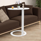 C-Shaped Round End Table for Couch, Mental Side Table Sofa Tables Slide Under Couch for with O-Shaped Base for Small Space, White