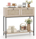 POWERSTONE 31.5" Nightstand with Rattan Drawers & Shelf, Modern Bunk Bedside Table Oak Side Table End Table for Living Room Bedroom