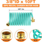GASHER 10FT PU Recoil Garden Water Hose with 3/4"Inch Brass Fittings Retractable, Swivel Female for Boating, Pool & Spa, RV, Home and Garden（Blue)
