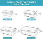 Vtopmart 20Pack Glass Food Storage Containers with Lids, Meal Prep Containers, Airtight Lunch Containers Bento Boxes with Snap Locking Lids, for Microwave, Oven, Freezer and Dishwasher