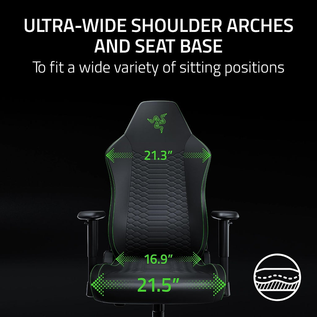 Razer Iskur V2 X NewGen Ergonomic Gaming Chair, Black/Green | Gen-2 EPU Leather with CoolTouch, Lumbar Support, Ultra-Wide Base, Foam Cushions, Adjustable 152 Degree Recline, 2D Armrests