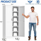 GAIOUS Metal Garage Storage Cabinet with Lock, Steel Tool Cabinet with 2 Doors and 5 Adjustable Shelves, 75” Tall Lockable File Cabinet with Wheels, Organization for Home Office Garage Gym - White
