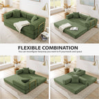 4-in-1 Folding Convertible Sofa Bed, 78 Inch Oversized Corduroy Upholstered Couch, Loveseat Sleeper with Pull Out Bed, Floor Sofa Modular Futon Couch for Living Room Bedroom Lounge, Green