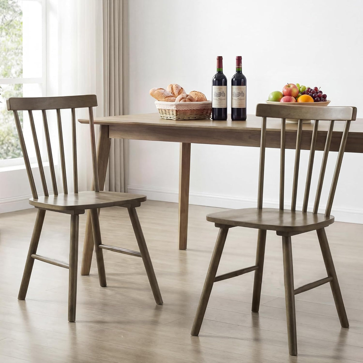 DUHOME Windsor Dining Chairs Set of 2, Farmhouse Mid Century Modern Wooden Spindle Back Kitchen Chairs with Comfortable Seat，Wood Dining Chairs for Dining Room, Living Room & Bistro