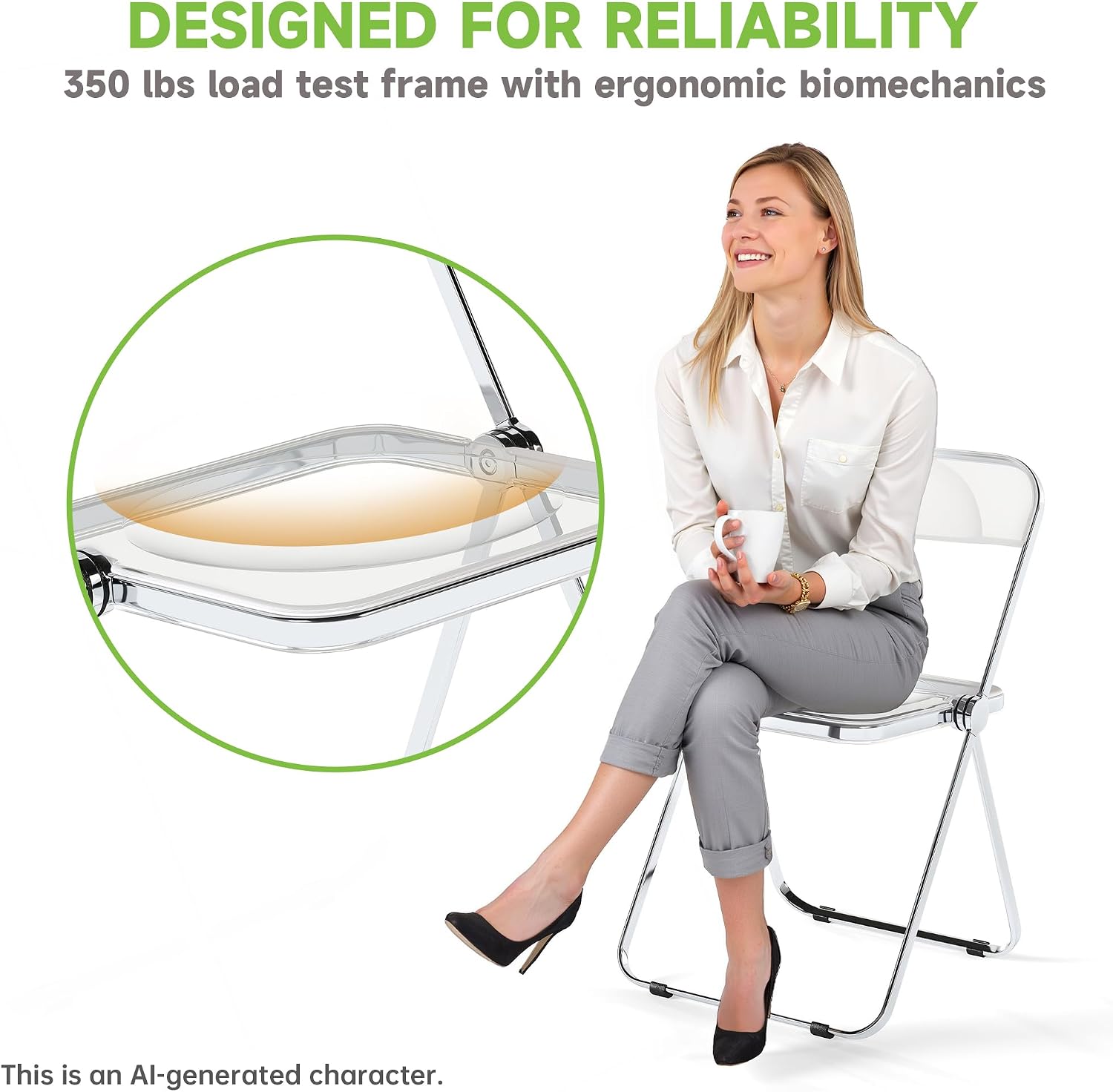Real Relax Acrylic Folding Chairs,Foldable & Stackable Clear Chairs with Metal Chrome Frame, Indoor and Outdoor, for Home, Office, Party & Events,Set of 6,350LB,Transparent