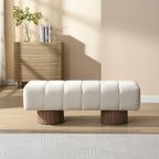 50" Upholstered Dining Bench, No-Assembly Chenille Fabric Ottoman Stool with Wood Legs, 300LB Capacity Multi-Functional Seating for Entryway, Bedroom, Bedside, Living Room, Beige