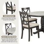 Merax 5 Piece Dining Table Set for 4, Solid Wood Kitchen Table Set with 4 Upholstered Chairs for Kitchen, Dining Room, Living Room, Grey