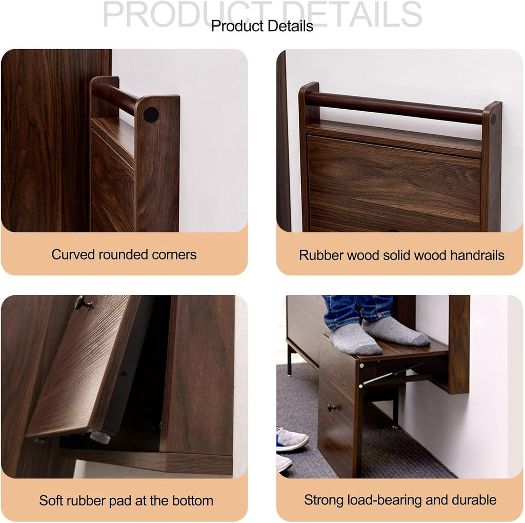 Wall Mounted Shoe Changing Stool Space Saving Hidden Chair Wall Stools, with Handrail and Non-Slip Mat, Shoe Changing Stool for Entryway Hallway