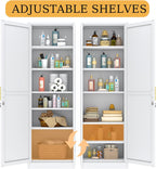 Metal Narrow Pantry Cabinet with Doors and Shleves, 67" H Tall Locker Cabinet, Kitchen Pantry Storage Cabinets for Kitchen, Living Room, Bathroom (1Door-Lock, White)