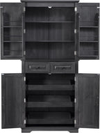 71" Tall Kitchen Pantry Cabinet with 3 Pull Out Cabinet Organizers, Farmhouse Embossed Texture Storage Cabine with 6 Door Shelves, 2 Drawers, Freestanding Cupboard for Kitchen, Dining Room (Black)