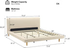 Cal-King Size Upholstered Beige Platform Bed with Chunky Headboard, Modern Fabric Bed Frame with 6-Inch Under-Bed Clearance for Bedroom, Solid Rubberwood Legs, 800lbs Capacity (California King)