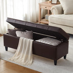 50.5 Inch Storage Ottoman Bench, Faux Leather Tufted Upholstered Bedroom Bench with Safety Hinges, Supports 300 lbs, Large Storage Bench for Living Room, Entryway (Brown)