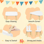 Rabbit Ear Kids Table and Chairs Set for Toddlers - White Wooden Childrens Play Table with 2 Chairs, 23.6 inch Kids Desk with Rounded Corners for Playroom (Solid Wood+MDF, White(Rabbit Ear))