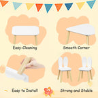 ALEVINE Kids Table and 2 Rabbit Ear Chairs Set, 3-Piece Toddler Wooden Activity Table and Chair Set with Solid Wood Legs, White