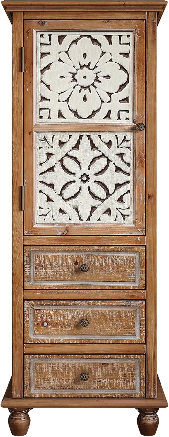 KTART 54''Tall Kitchen Pantry Cupboard Storage Cabine,Narrow Accent Cabinet | Solid Wood Frame;Farmhouse/French Country Narrow Corner Glass Display Cabinet;Narrow Storage Cabinet;Tall Accent Cabinet