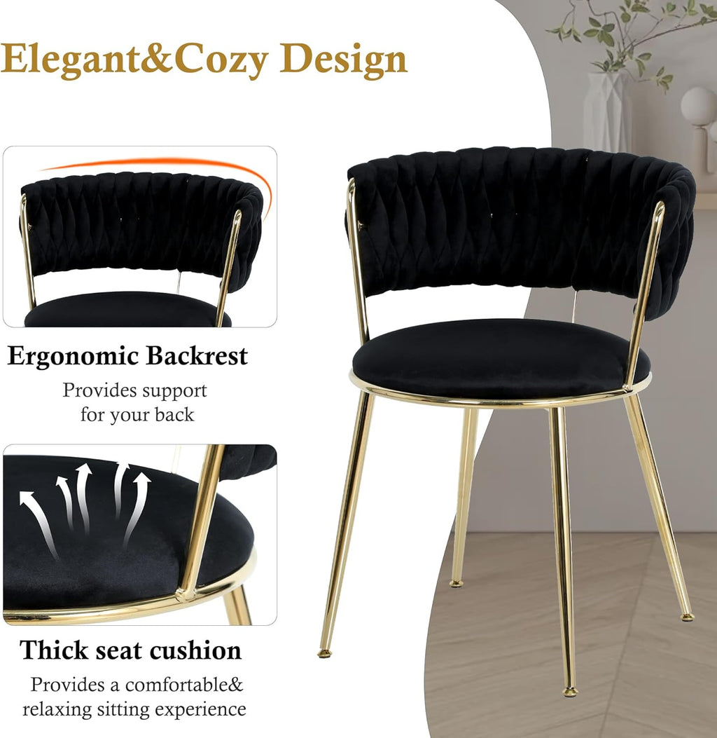 Round Glass Dining Table Set for 4, 36'' Small Circle Glass Kitchen Table with 4 Luxury Black Gold Velvet Dining Chairs, 5-Piece Dining Room Table Set for Small Place(Gold Base)