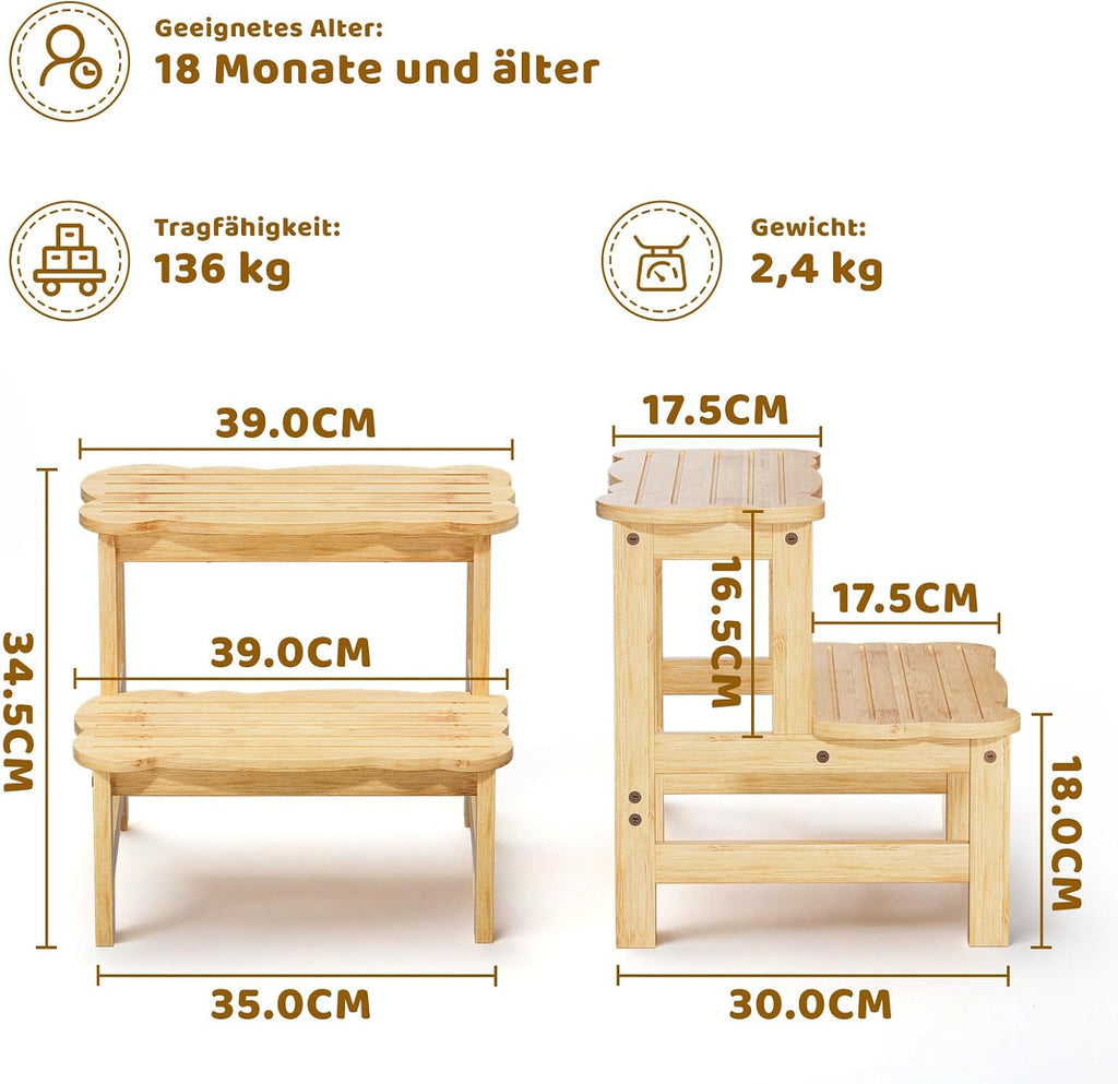 COSYLAND Tritthocker mit 2 Stufen | Kindertreppchen Schemel | Kindermöbel für Bad, Küche, Kinderzimmer ab 2 Jahre | Toilettenhocker (Natural)