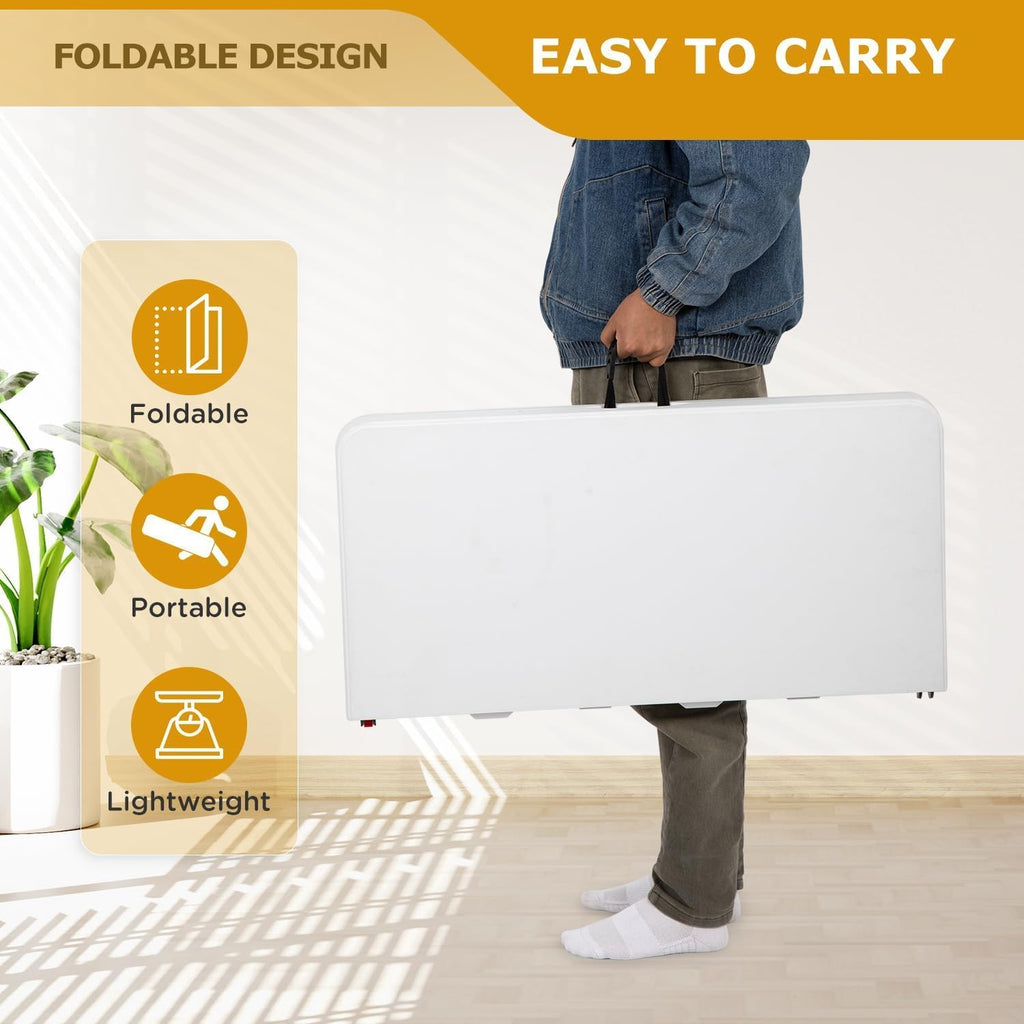 34" Square Folding Card Table, Fold-in-Half Utility Dining Portable Tables Heavy Duty HDPE Plastic Foldable Table with Carrying Handle Indoor Outdoor for Picnic, Camping, Party, White