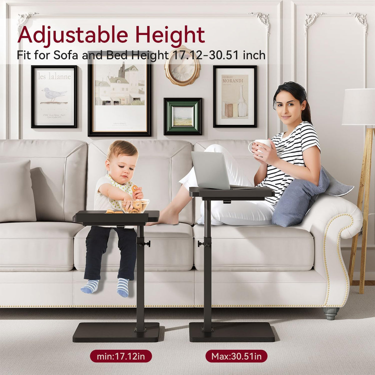 IBUYKE C Shaped Side Table, Angle Adjustable, 360° Swivel Height Adjustable End Table for Small Spaces, for Phone Computer & Tablet, Modern Small Coffee Snack Table for Sofa/Bed, Black UTVT004B