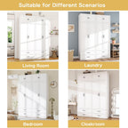 Armoire Wardrobe Closet with Doors: 89" Extra Tall White Wardrobe with Storage on Top, Bedroom Armoires with 4 Doors and 4 Drawers, Large Wood Closet Armoire for Hanging Clothes