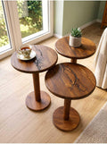 SODEF Handmade Round Walnut Wood Side Table Set, 3-Piece Nesting Tables, Wood, Retro Country Style, Unique Lichtenberg Figures, Approx. 13.4" Diameter - Brown