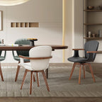 LUNLING Swivel Dining Chairs, Mid Century Modern Black Faux Leather Kitchen Chairs with Arms,Bamboo Legs Side Chairs No Wheels,Accent Chair for Dining Rooms and Offices,1PCS