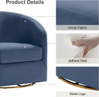 HULALA HOME Swivel Accent Chair with Gold Metal Base, Set of 2 Contemporary Velvet Curved Swivel Barrel Chair, Upholstered Club Armchair, Leisure Single Sofa for Living Room, Bedroom(Slate-Blue)