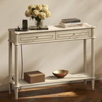 Solid Wood Console Table for Entryway with Charging Station,Retro Entryway Table with 2 Drawers-Easiest Assembly,Sofa Table with Bottom Shelf,Narrow Long Couch Table Behind Sofa for Living Room,Foyer