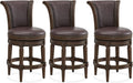 ROME + OAK Runyan 26 Swivel Counter Stool, Set of 3 | Rotating High Back Barstool in Dark Walnut Finish with Vintage Brown Vegan Leather Seat