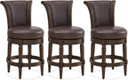 ROME + OAK Runyan 26 Swivel Counter Stool, Set of 3 | Rotating High Back Barstool in Dark Walnut Finish with Vintage Brown Vegan Leather Seat