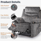 Overstuffed Massage Recliner Chair with Heat, Wide Seat Reclining Chair for Home Theater, Heated Massaging Manual Recliner Chairs with Cup Holders, Grey